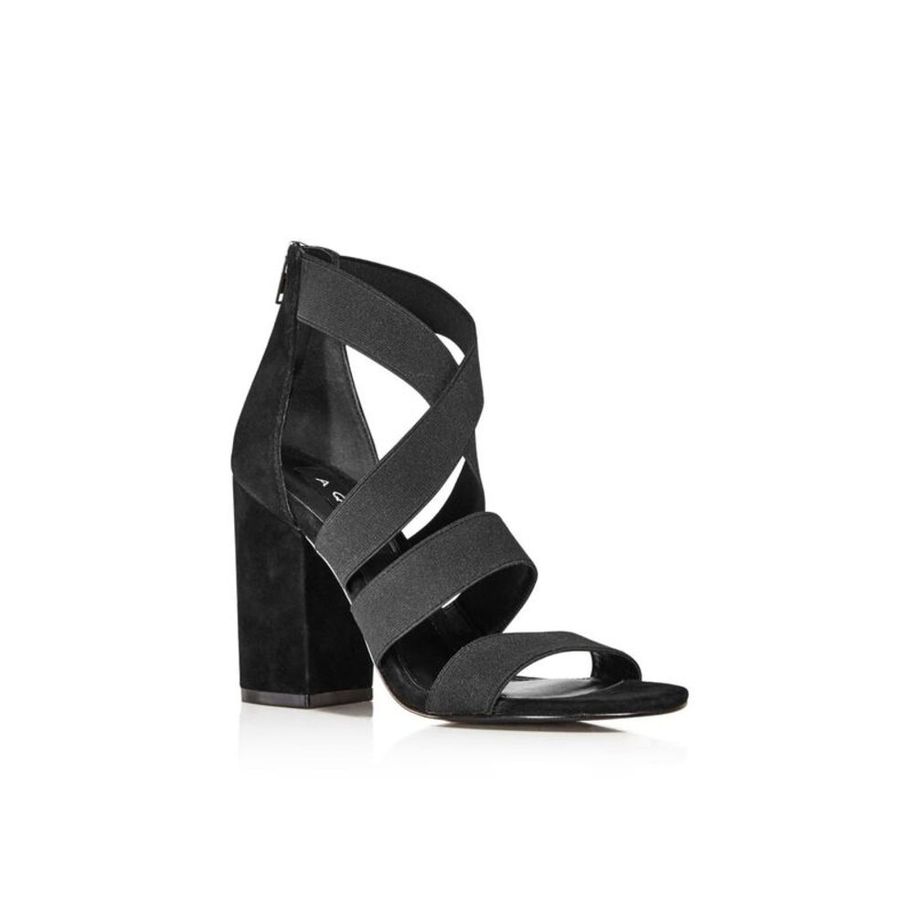 AQUA Womens Black Frenz Round Toe Block Heel Heeled Gladiator Sandal 9.5 M